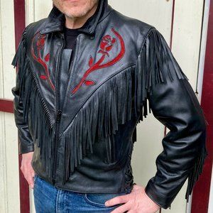 VINTAGE First Genuine Black Cropped Leather Motorcycle Biker Jacket